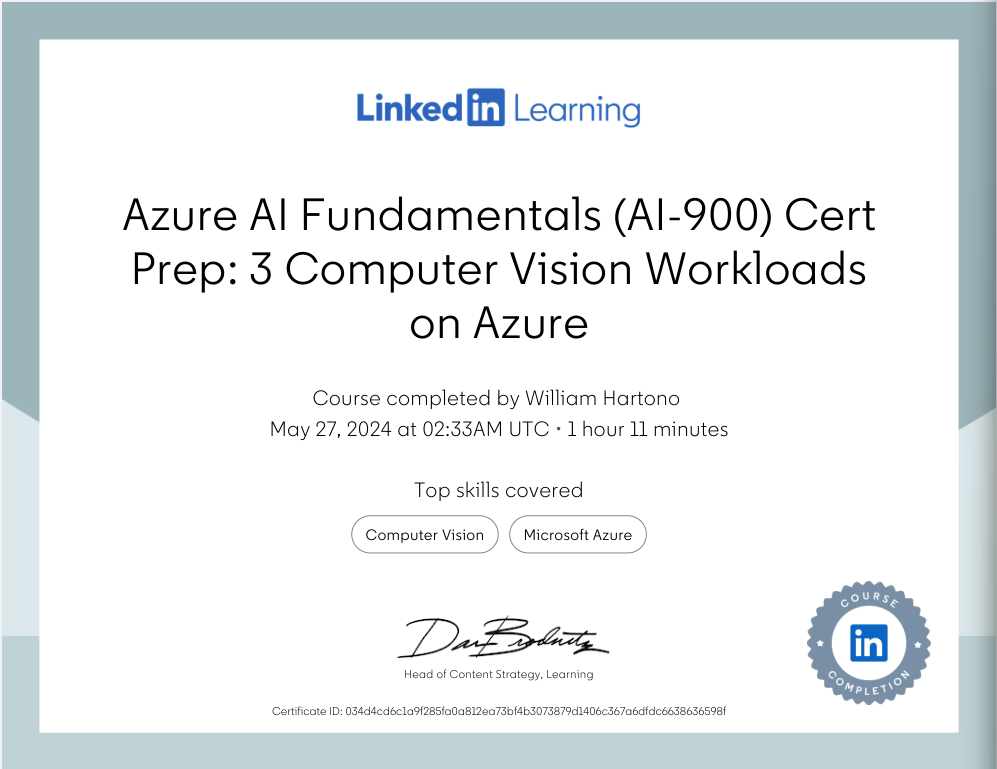 Azure Computer Vision Certificate